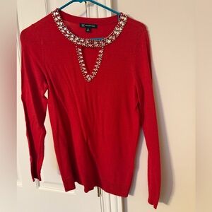 Red Embellished Women's Sweater